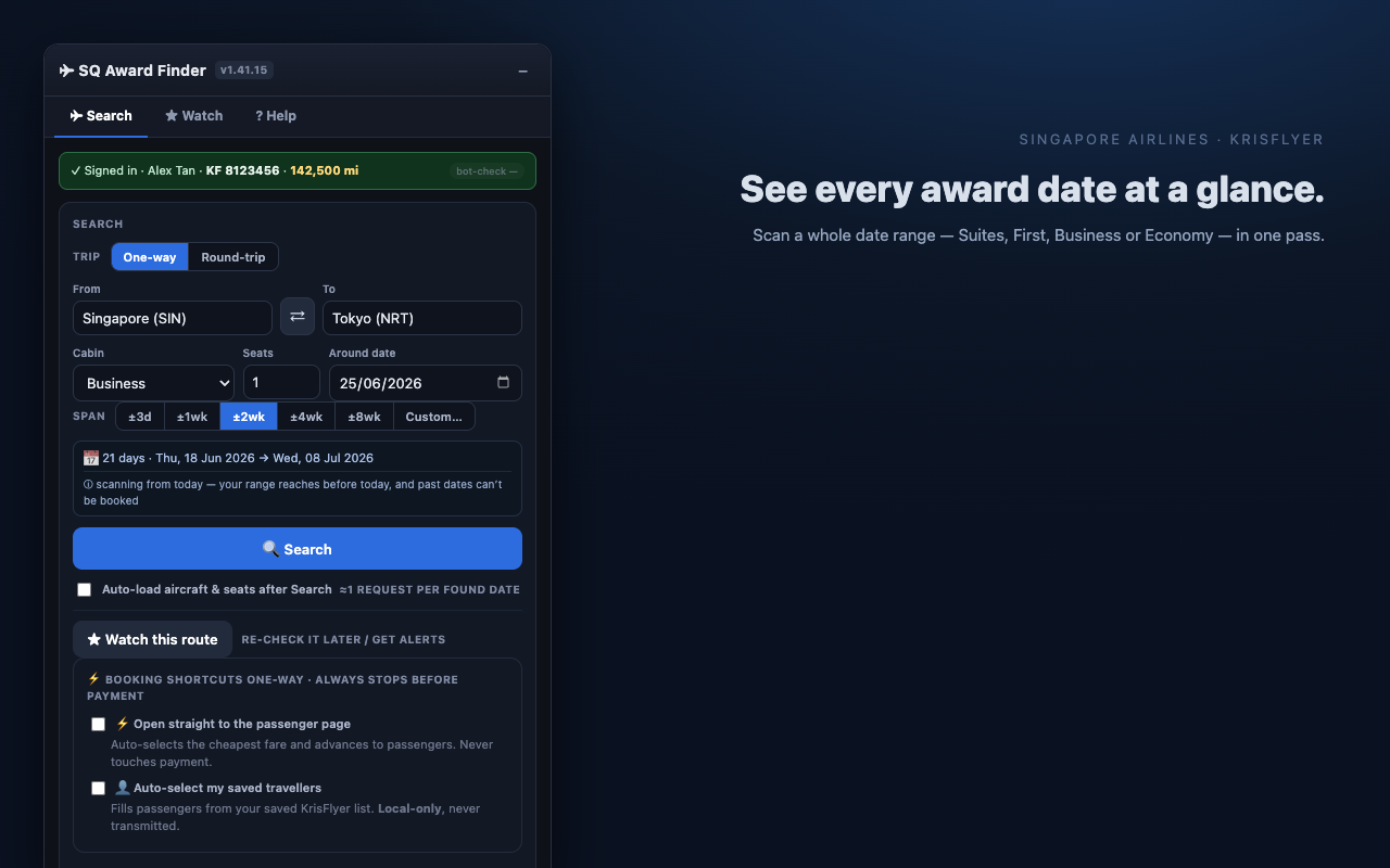 Scan a whole date range for award space